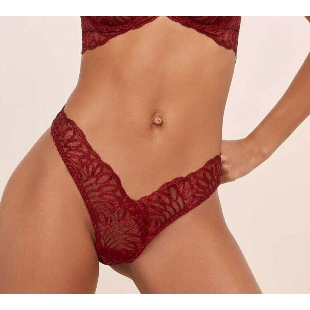 For Love And Lemons After Dark Thong Panty Wine Red S NEW
